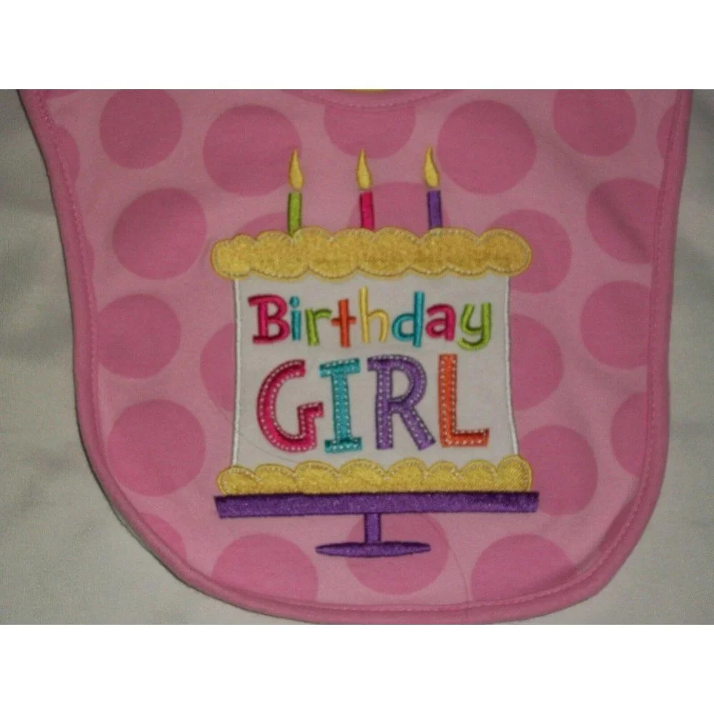 Happy Birthday Girl Bib Pink Cake Candles Party